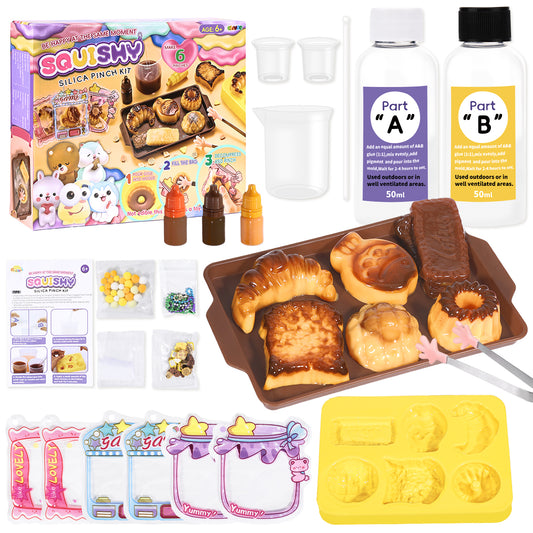 DIY Squishy Making Kit – Bread Squishy Silicone Craft Kit with Bread Molds & Decorations, Make Your Own Slow Rising Squishies Stress Relief Toy Gift for Kids Ages 6+ & Adults