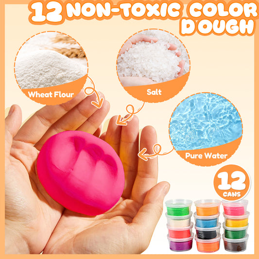 3-in-1 Play Dough Kitchen Set for Kids – Ice Cream, Spaghetti & Burger Maker Food Modeling Toy with 12 Color Dough, Creative Art Craft Kit for Toddlers Boys Girls Age 3+