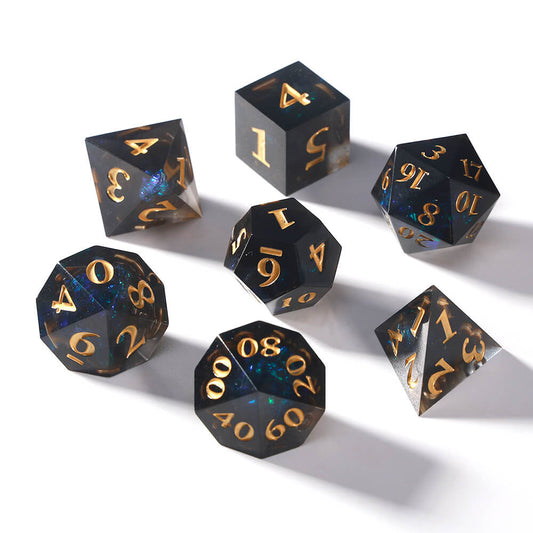 Sirensluck Resin DnD Dice Set Black Shadow Starry Brilliance 7-Piece