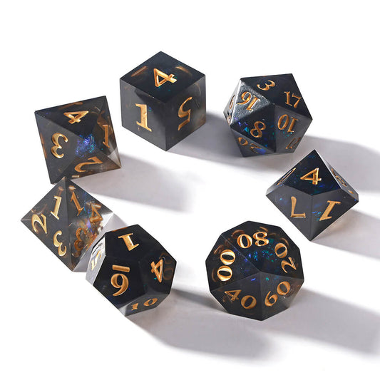 Sirensluck Resin DnD Dice Set Black Shadow Starry Brilliance 7-Piece
