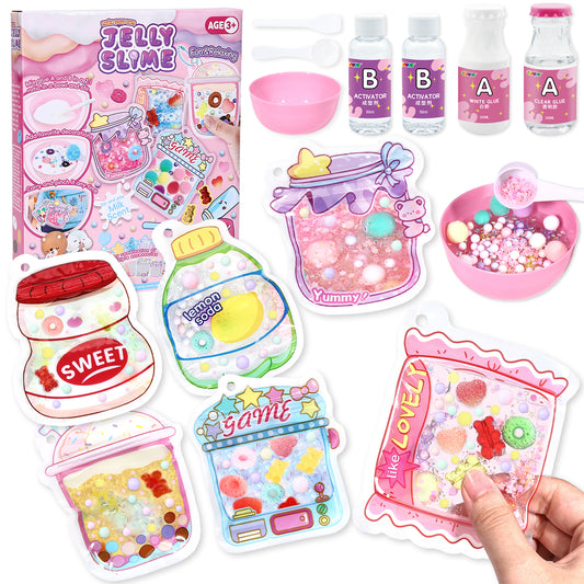 DIY Jelly Slime Making Kit for Kids – Slime Kit with Glue, Activator, Charms & Tools for Girls Ages 3+