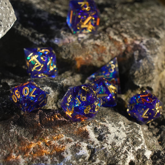 Sirensluck Resin DnD Dice Set Sarp Edge Azure Starfall 7-Piece