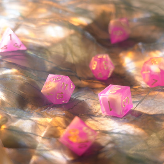 Sirensluck Resin DnD Dice Set Sharp Edge Enchanted Pink 7-Piece