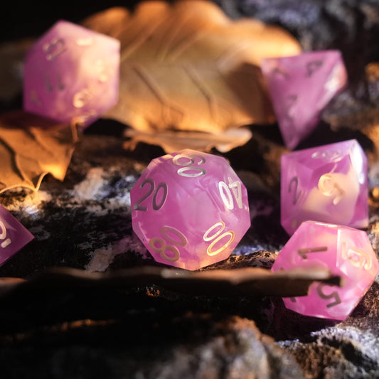 Sirensluck Resin DnD Dice Set Sharp Edge Enchanted Pink 7-Piece