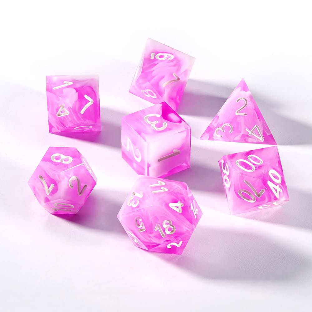 Rose Aurous - 7 piece handmade sharp edge dice buy set + crystal D4