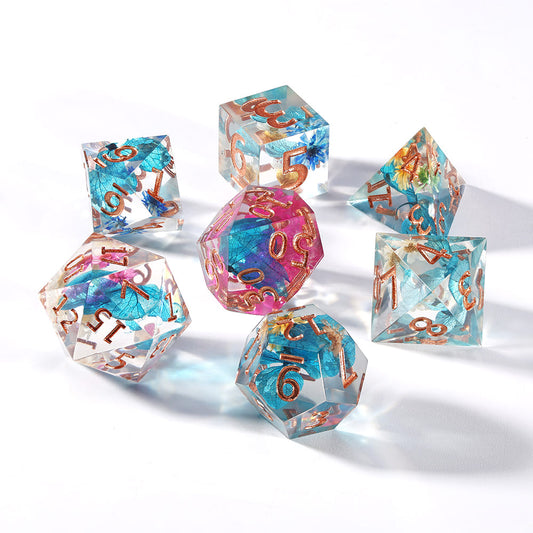 Sirensluck Resin DnD Dice Sharp Edge Ethereal Blossom 7-Piece