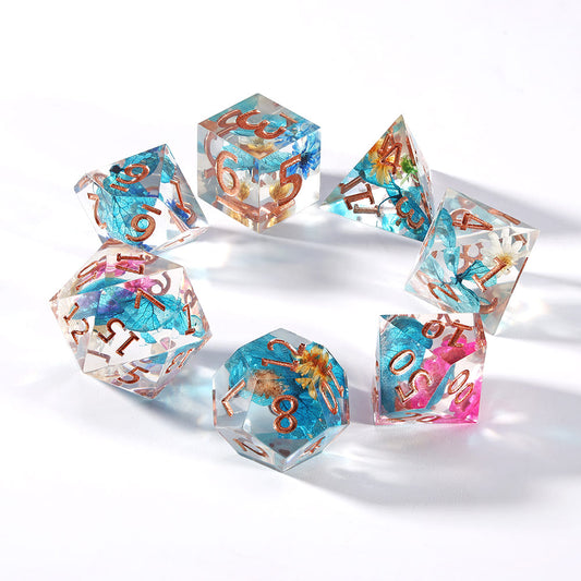 Sirensluck Resin DnD Dice Sharp Edge Ethereal Blossom 7-Piece