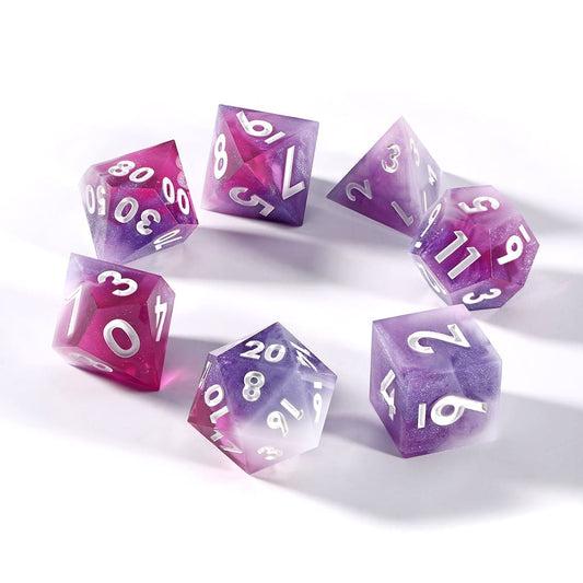 Sirensluck Resin DnD Dice Set Sharp Edge Glimmering Violet 7-Piece