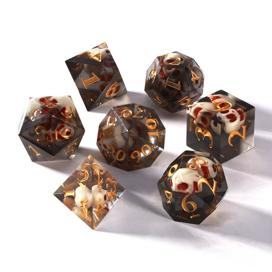 Sirensluck Resin DnD Dice Set Black Phantom Skull 7-Piece