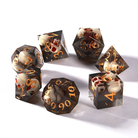 Sirensluck Resin DnD Dice Set Black Phantom Skull 7-Piece