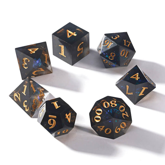 Sirensluck Resin DnD Dice Set Black Shadow Starry Brilliance  7-Piece