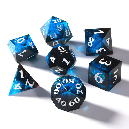 Sirensluck Resin DnD Dice Set Blue Black Starry Brilliance 7-Piece