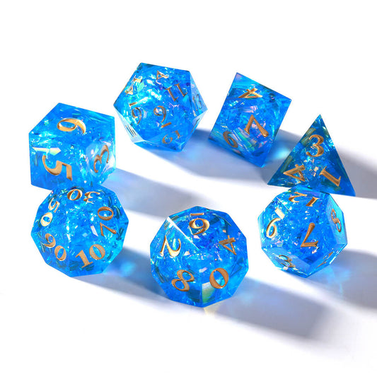 Sirensluck Resin DnD Dice Set Blue Pearlescent Prism 7-Piece