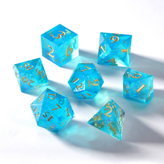 Sirensluck Resin DnD Dice Set Crystal Blue Starry Brilliance 7-Piece