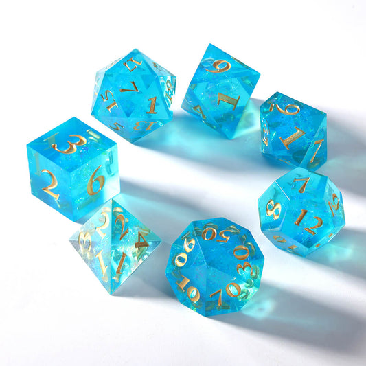 Sirensluck Resin DnD Dice Set Crystal Blue Starry Brilliance 7-Piece