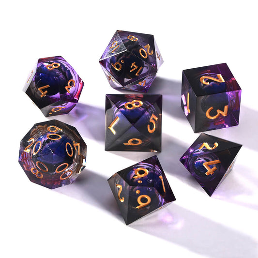 Sirensluck Resin DnD Dice Set Liquid Core Black Purple Dragon Eye 7-Piece