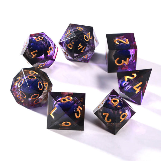 Sirensluck Resin DnD Dice Set Liquid Core Black Purple Dragon Eye 7-Piece