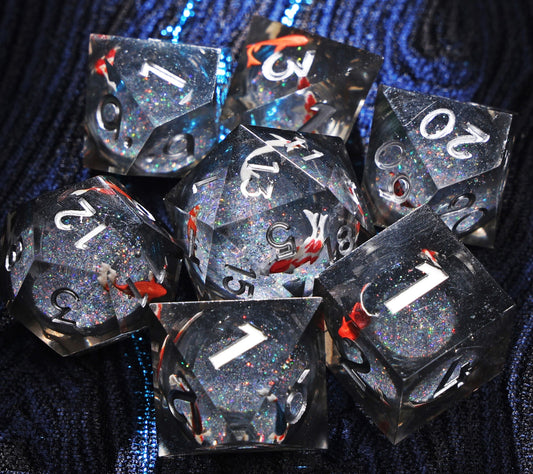 Sirensluck Resin DnD Dice Set Liquid Core Mystic Koi 7-Piece