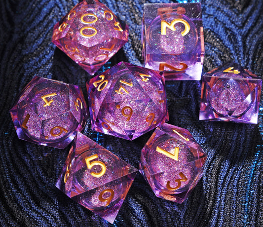 Sirensluck Resin DnD Dice Set Liquid Core Purple Quicksand 7-Piece