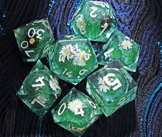 Sirensluck Resin DnD Dice Set Liquid Core Verdant Blossom 7-Piece