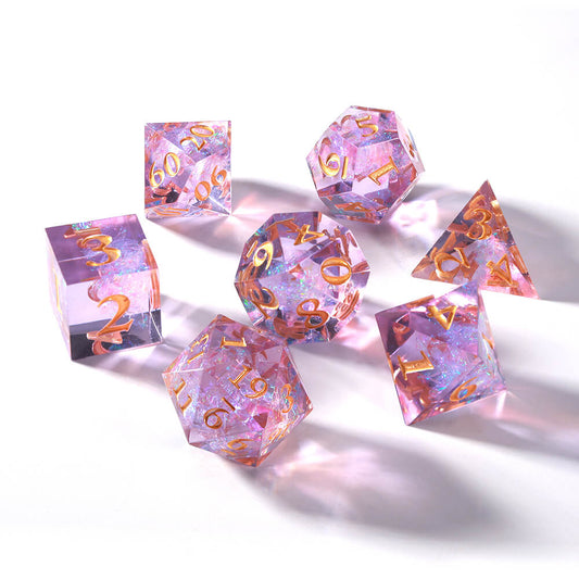 Sirensluck Resin DnD Dice Set Pink Purple Starry Brilliance 7-Piece