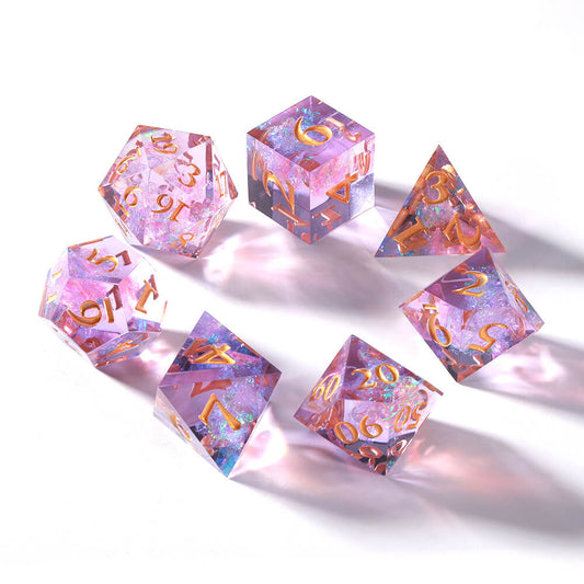 Sirensluck Resin DnD Dice Set Pink Purple Starry Brilliance 7-Piece