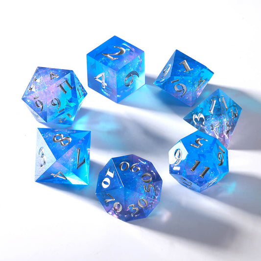 Sirensluck Resin DnD Dice Set Sharp Edge Blue Purple Starry Brilliance 7-Piece