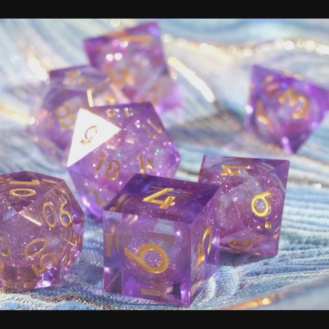 Sirensluck Resin DnD Dice Set Liquid Core Purple Quicksand 7-Piece