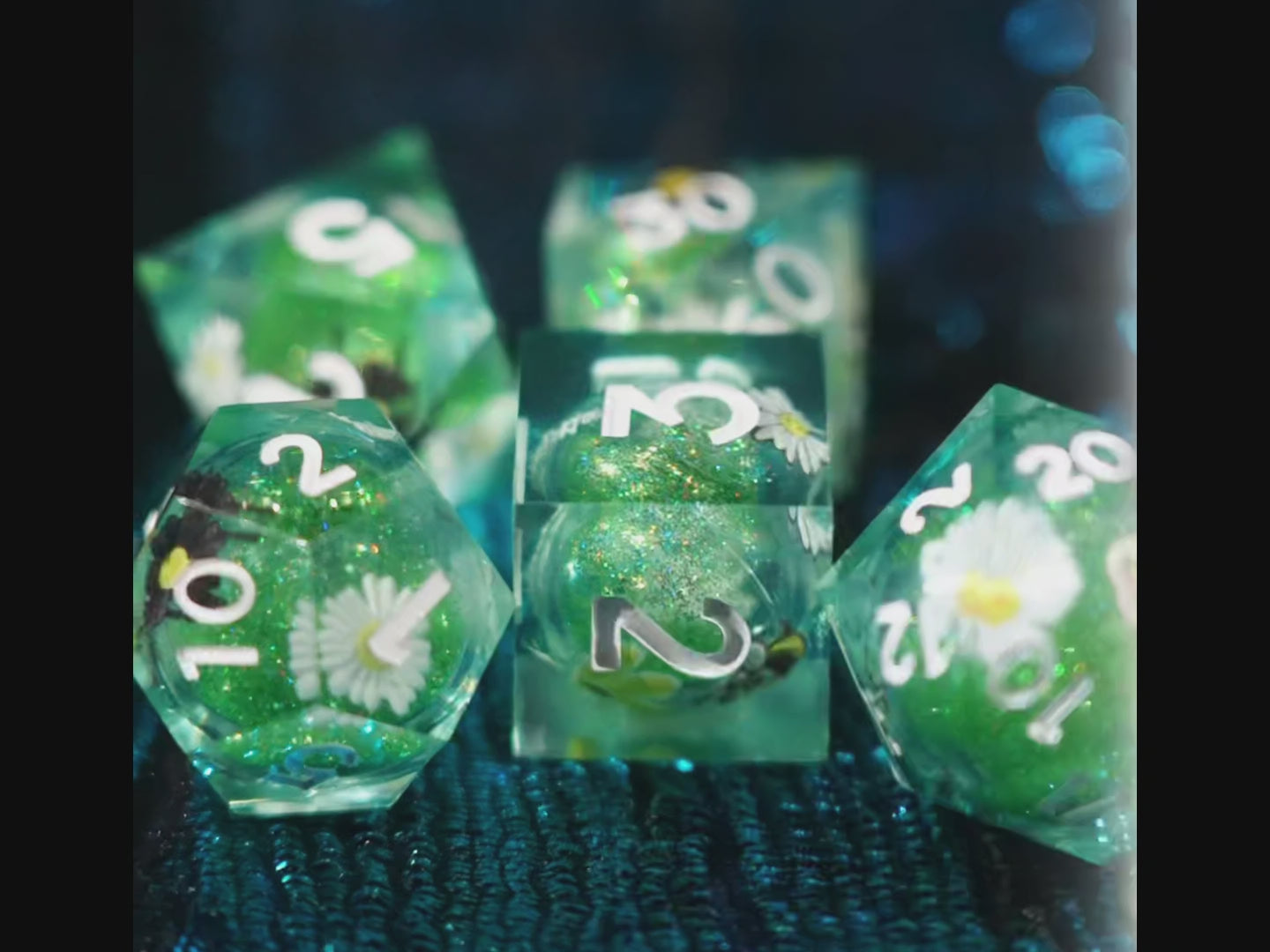 Sirensluck Resin DnD Dice Set Liquid Core Verdant Blossom 7-Piece