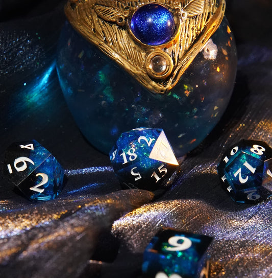 Sirensluck Resin DnD Dice Set Blue Black Starry Brilliance 7-Piece